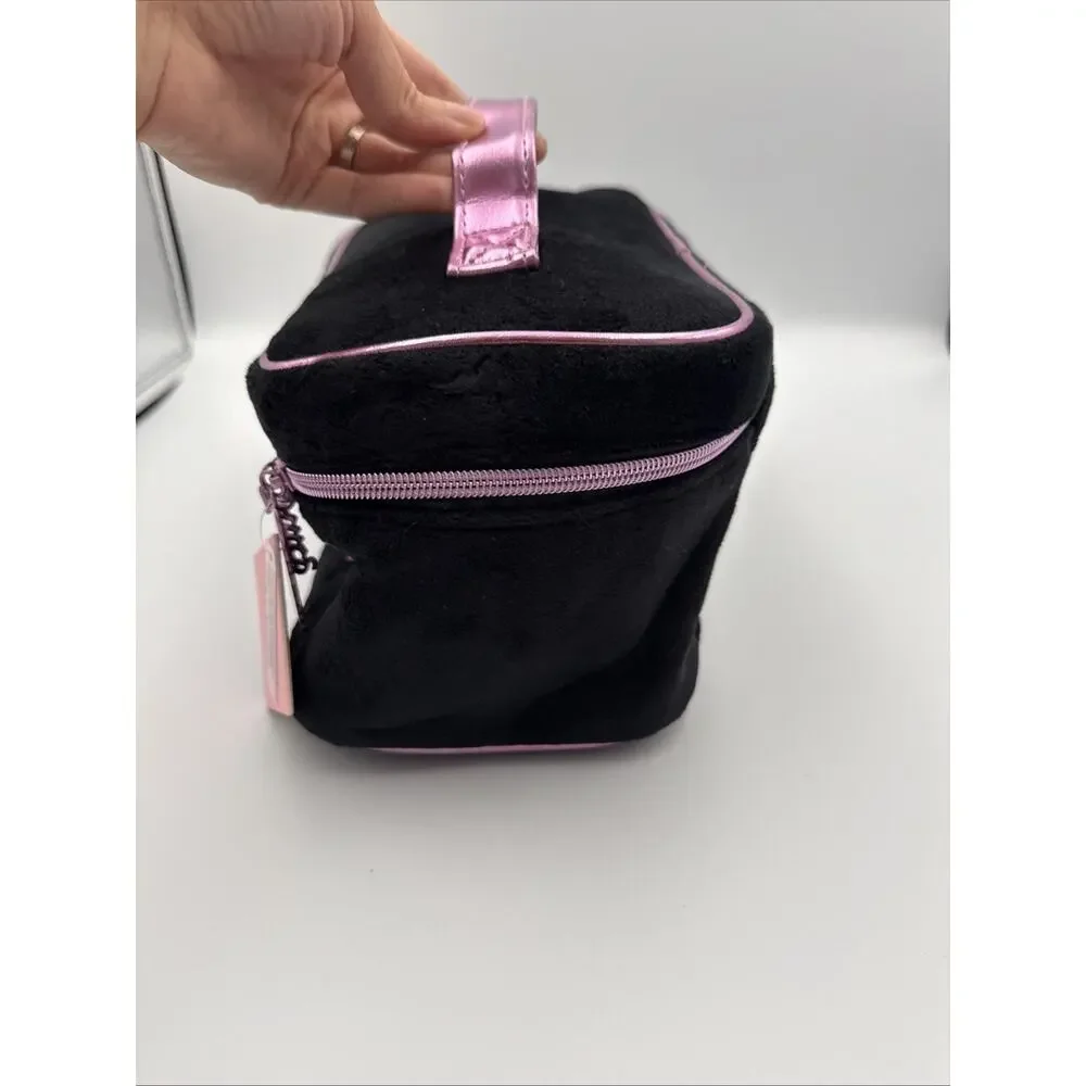 Juicy Couture Black Valour Rhinestone Makeup Bag Train Case Pink Handle NWT